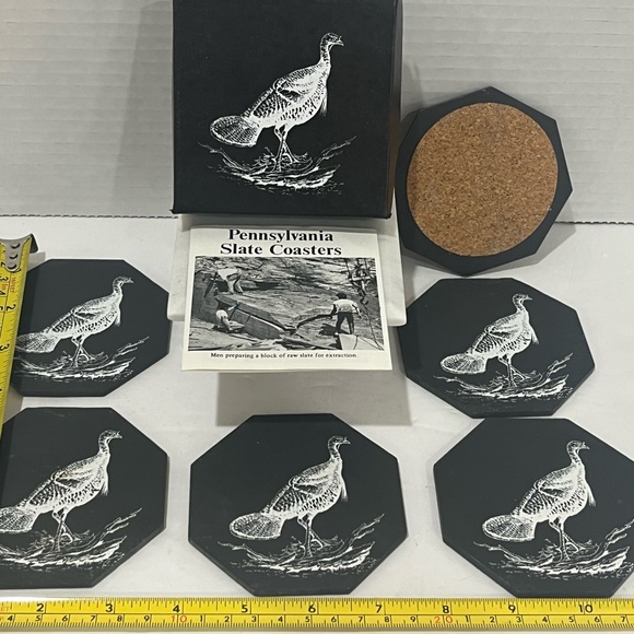 6 pcs PENNSYLVANIA SLATE COASTERS- Wild Turkey/Bird Design by Copozzolo Bros. - Picture 2 of 4